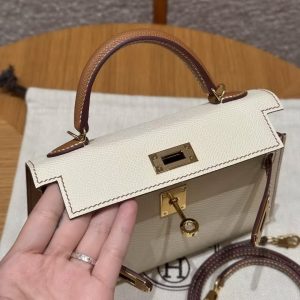 Hermes Kelly Mini 2 19 CM Bag Handmade In Epsom Calfskin Leather Gold Hardware I2 Nata 37 Gold - Image 8
