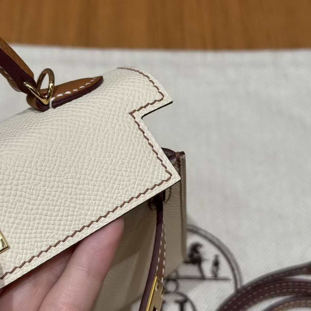 Hermes Kelly Mini 2 19 CM Bag Handmade In Epsom Calfskin Leather Gold Hardware I2 Nata 37 Gold - Image 7