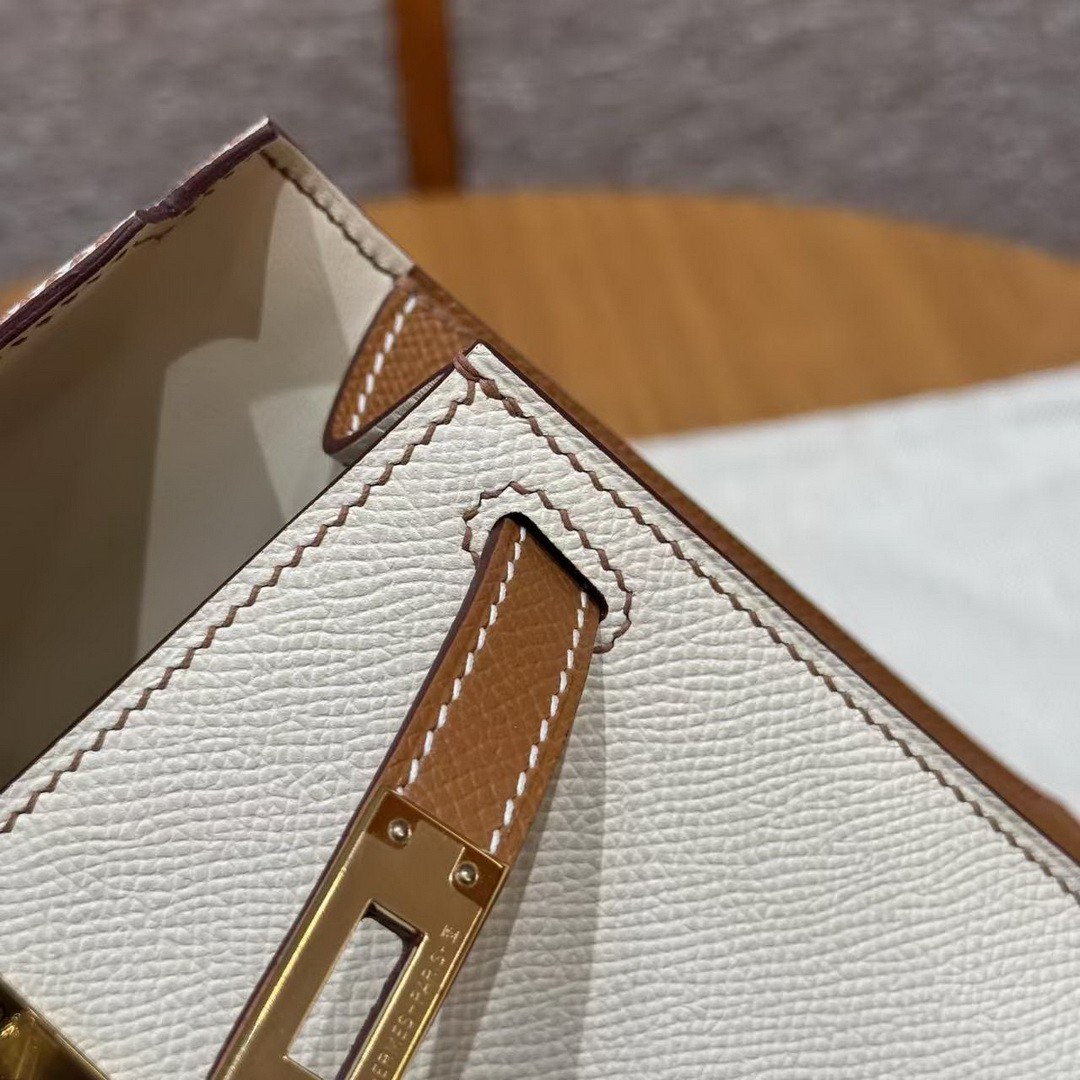 Hermes Kelly Mini 2 19 CM Bag Handmade In Epsom Calfskin Leather Gold Hardware I2 Nata 37 Gold - Image 6