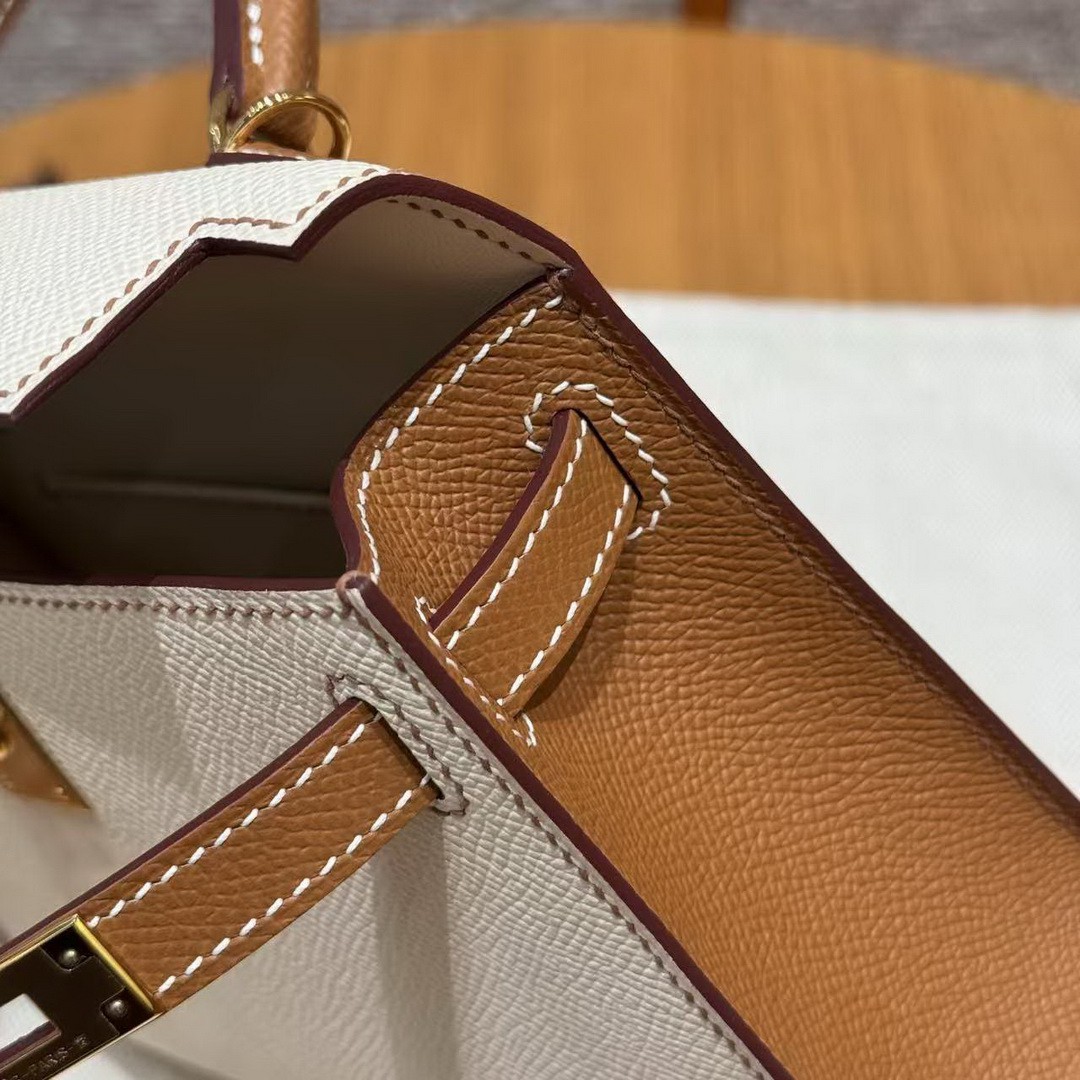 Hermes Kelly Mini 2 19 CM Bag Handmade In Epsom Calfskin Leather Gold Hardware I2 Nata 37 Gold - Image 5