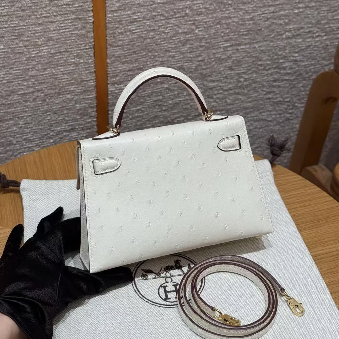 Hermes Kelly Mini 2 19 CM Bag Handmade In KK Ostrich Leather from South Africa Gold Hardware I2 Nata - Image 2