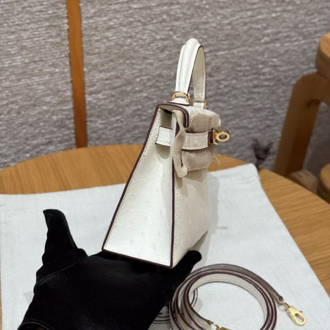 Hermes Kelly Mini 2 19 CM Bag Handmade In KK Ostrich Leather from South Africa Gold Hardware I2 Nata - Image 20