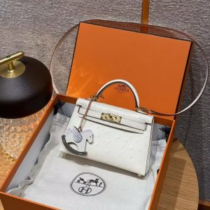 Hermes Kelly Mini 2 19 CM Bag Handmade In KK Ostrich Leather from South Africa Gold Hardware I2 Nata - Image 13