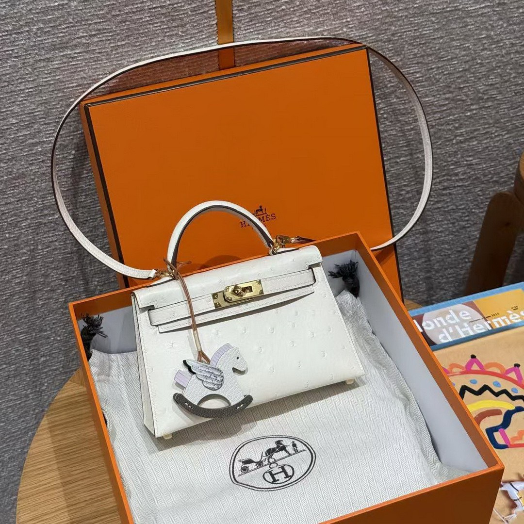 Hermes Kelly Mini 2 19 CM Bag Handmade In KK Ostrich Leather from South Africa Gold Hardware I2 Nata - Image 12