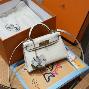 Hermes Kelly Mini 2 19 CM Bag Handmade In KK Ostrich Leather from South Africa Gold Hardware I2 Nata - Image 11