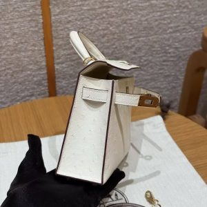 Hermes Kelly Mini 2 19 CM Bag Handmade In KK Ostrich Leather from South Africa Gold Hardware I2 Nata - Image 8