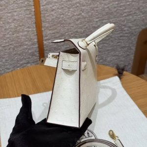 Hermes Kelly Mini 2 19 CM Bag Handmade In KK Ostrich Leather from South Africa Gold Hardware I2 Nata - Image 7