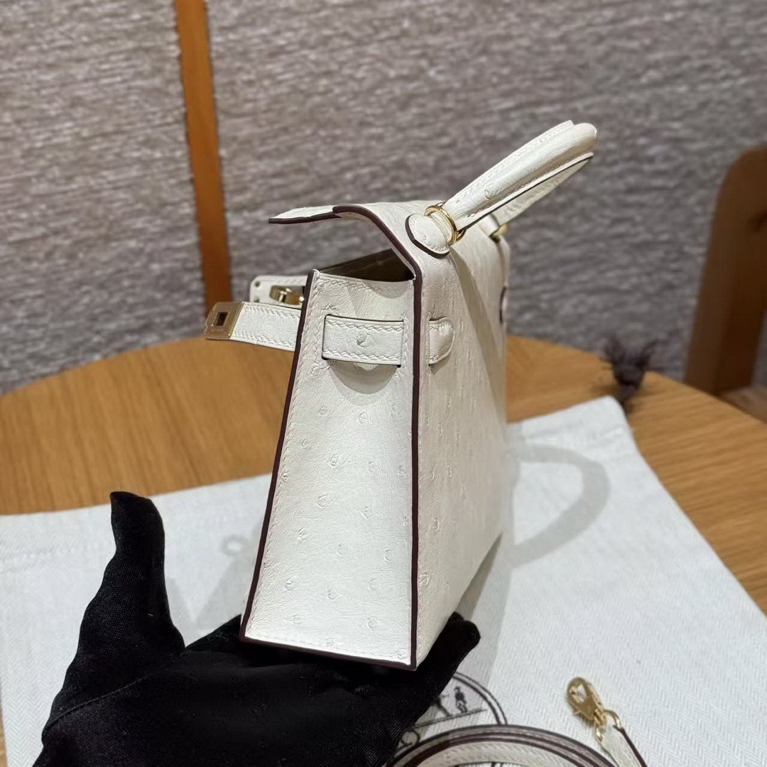 Hermes Kelly Mini 2 19 CM Bag Handmade In KK Ostrich Leather from South Africa Gold Hardware I2 Nata - Image 7