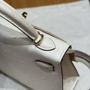 Hermes Kelly Mini 2 19 CM Bag Handmade In KK Ostrich Leather from South Africa Gold Hardware I2 Nata - Image 6