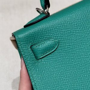 Hermes Kelly Mini 2 19 CM Bag Handmade In Epsom Calfskin Leather Sliver Hardware O6 Vert Jade - Image 2