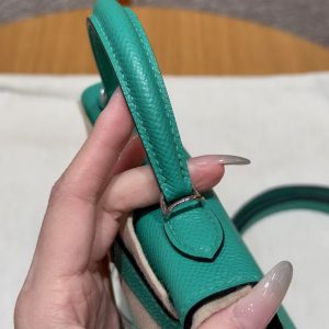 Hermes Kelly Mini 2 19 CM Bag Handmade In Epsom Calfskin Leather Sliver Hardware O6 Vert Jade - Image 20