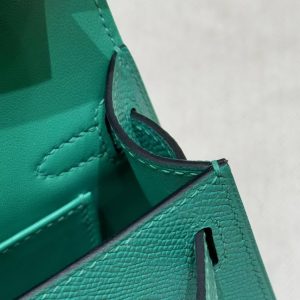 Hermes Kelly Mini 2 19 CM Bag Handmade In Epsom Calfskin Leather Sliver Hardware O6 Vert Jade - Image 17