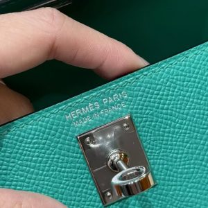 Hermes Kelly Mini 2 19 CM Bag Handmade In Epsom Calfskin Leather Sliver Hardware O6 Vert Jade - Image 14