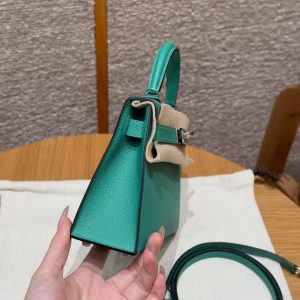 Hermes Kelly Mini 2 19 CM Bag Handmade In Epsom Calfskin Leather Sliver Hardware O6 Vert Jade - Image 11