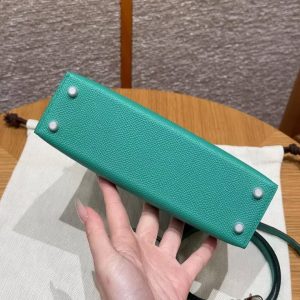 Hermes Kelly Mini 2 19 CM Bag Handmade In Epsom Calfskin Leather Sliver Hardware O6 Vert Jade - Image 9