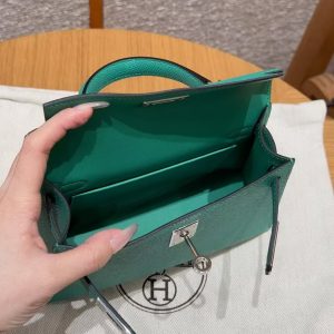 Hermes Kelly Mini 2 19 CM Bag Handmade In Epsom Calfskin Leather Sliver Hardware O6 Vert Jade - Image 7