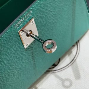 Hermes Kelly Mini 2 19 CM Bag Handmade In Epsom Calfskin Leather Sliver Hardware O6 Vert Jade - Image 5