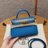 Hermes Kelly Mini 2 19 CM Bag Handmade In Epsom Calfskin Leather Gold Hardware OF Blue Fruda