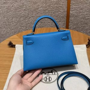 Hermes Kelly Mini 2 19 CM Bag Handmade In Epsom Calfskin Leather Gold Hardware OF Blue Fruda - Image 2