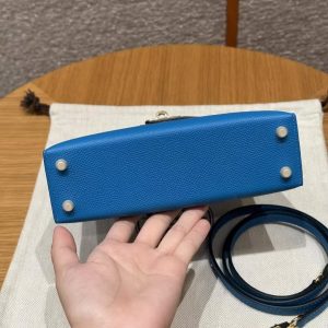 Hermes Kelly Mini 2 19 CM Bag Handmade In Epsom Calfskin Leather Gold Hardware OF Blue Fruda - Image 25
