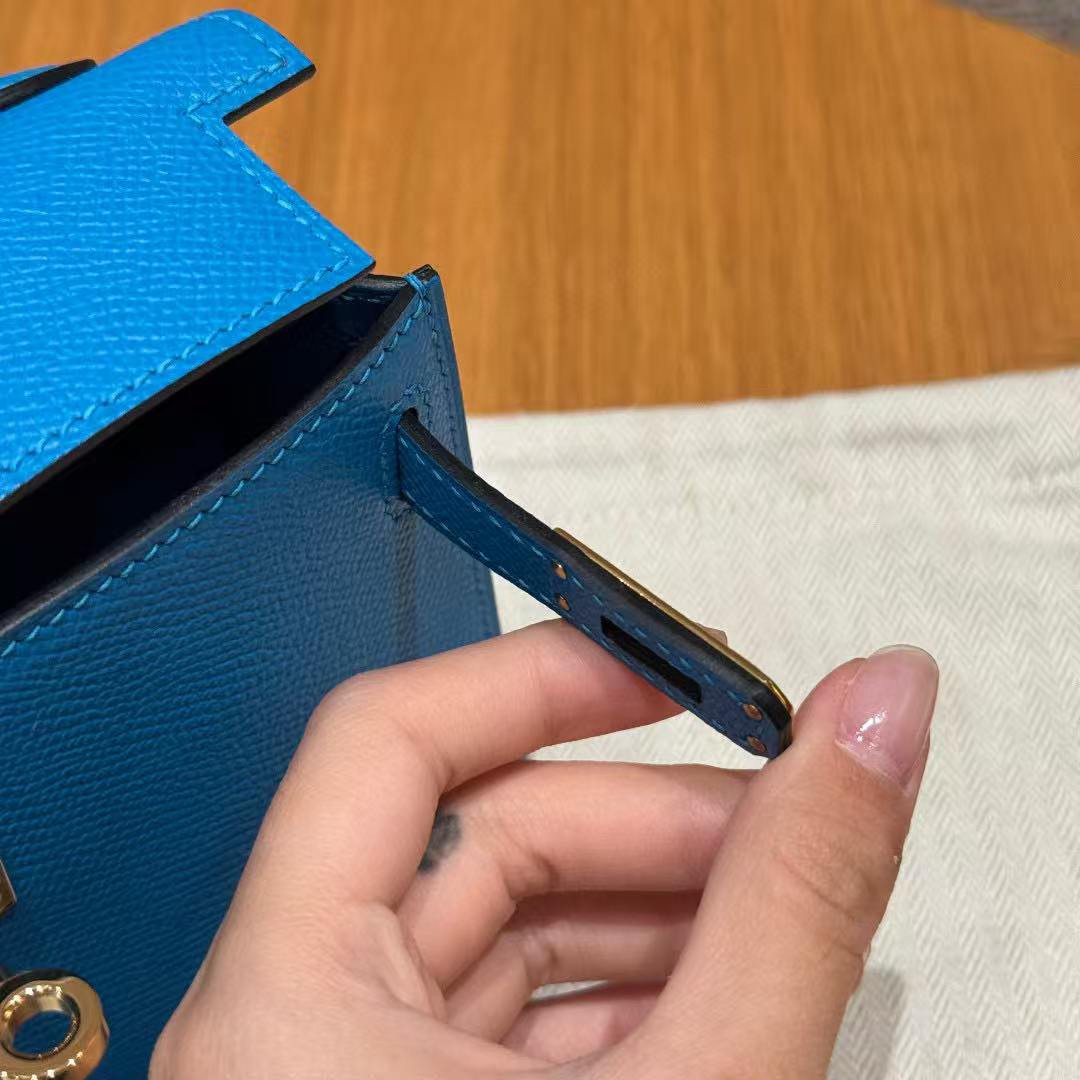 Hermes Kelly Mini 2 19 CM Bag Handmade In Epsom Calfskin Leather Gold Hardware OF Blue Fruda - Image 22