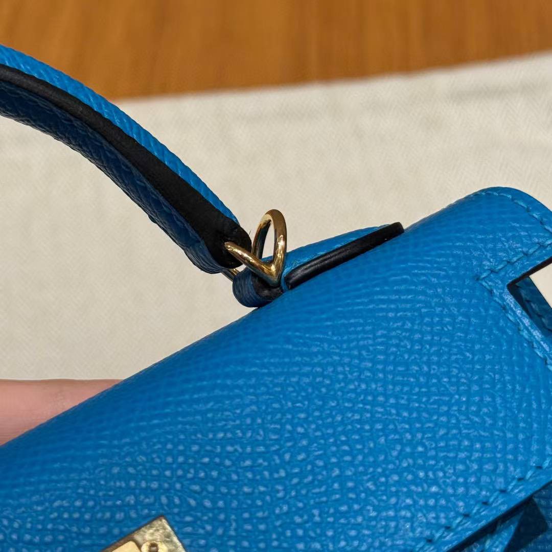 Hermes Kelly Mini 2 19 CM Bag Handmade In Epsom Calfskin Leather Gold Hardware OF Blue Fruda - Image 21