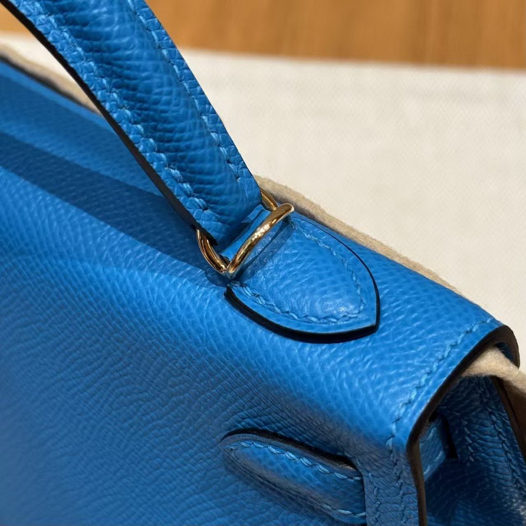 Hermes Kelly Mini 2 19 CM Bag Handmade In Epsom Calfskin Leather Gold Hardware OF Blue Fruda - Image 19