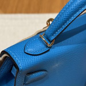 Hermes Kelly Mini 2 19 CM Bag Handmade In Epsom Calfskin Leather Gold Hardware OF Blue Fruda - Image 18