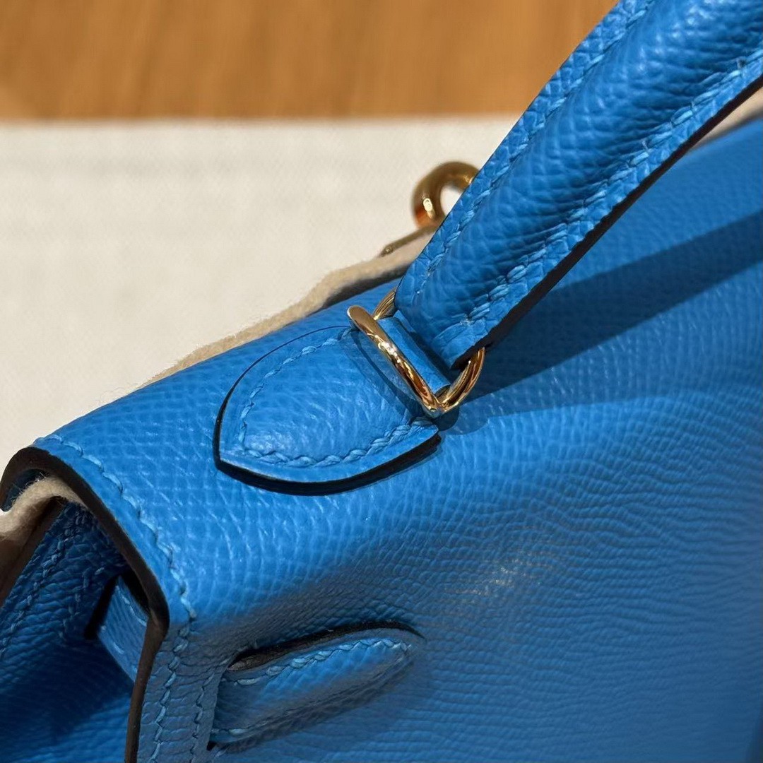Hermes Kelly Mini 2 19 CM Bag Handmade In Epsom Calfskin Leather Gold Hardware OF Blue Fruda - Image 18
