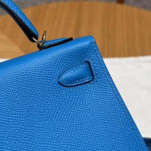 Hermes Kelly Mini 2 19 CM Bag Handmade In Epsom Calfskin Leather Gold Hardware OF Blue Fruda - Image 17
