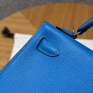 Hermes Kelly Mini 2 19 CM Bag Handmade In Epsom Calfskin Leather Gold Hardware OF Blue Fruda - Image 16