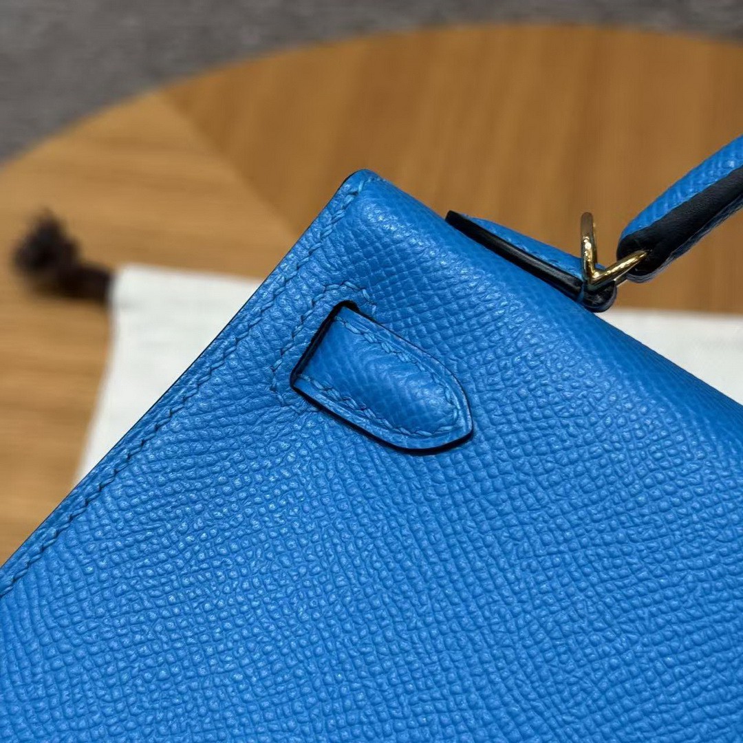 Hermes Kelly Mini 2 19 CM Bag Handmade In Epsom Calfskin Leather Gold Hardware OF Blue Fruda - Image 16
