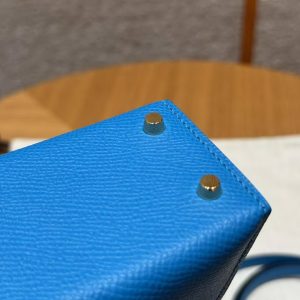 Hermes Kelly Mini 2 19 CM Bag Handmade In Epsom Calfskin Leather Gold Hardware OF Blue Fruda - Image 15