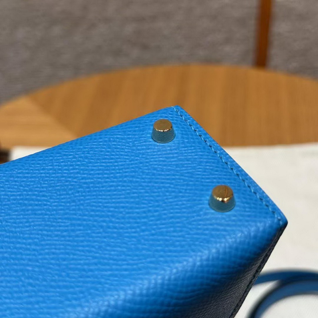 Hermes Kelly Mini 2 19 CM Bag Handmade In Epsom Calfskin Leather Gold Hardware OF Blue Fruda - Image 15