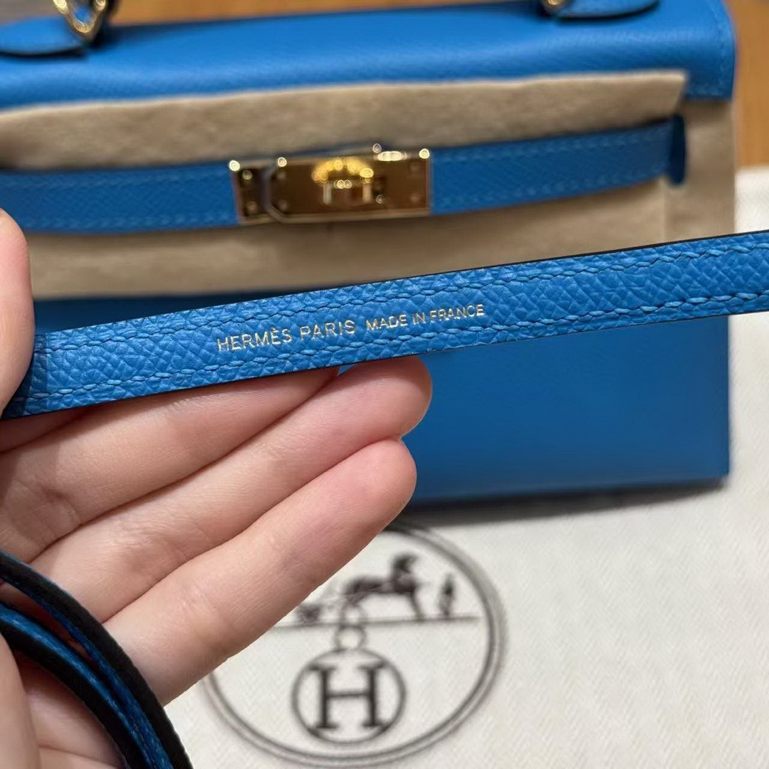 Hermes Kelly Mini 2 19 CM Bag Handmade In Epsom Calfskin Leather Gold Hardware OF Blue Fruda - Image 13