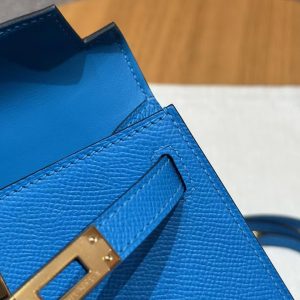 Hermes Kelly Mini 2 19 CM Bag Handmade In Epsom Calfskin Leather Gold Hardware OF Blue Fruda - Image 7