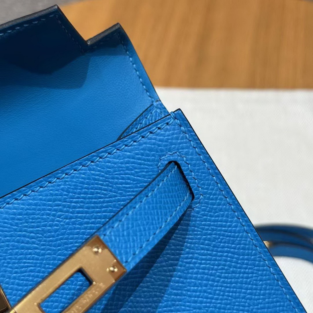 Hermes Kelly Mini 2 19 CM Bag Handmade In Epsom Calfskin Leather Gold Hardware OF Blue Fruda - Image 7