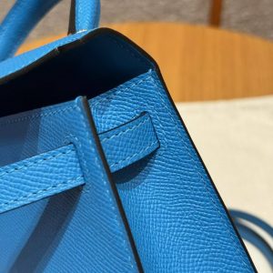 Hermes Kelly Mini 2 19 CM Bag Handmade In Epsom Calfskin Leather Gold Hardware OF Blue Fruda - Image 6