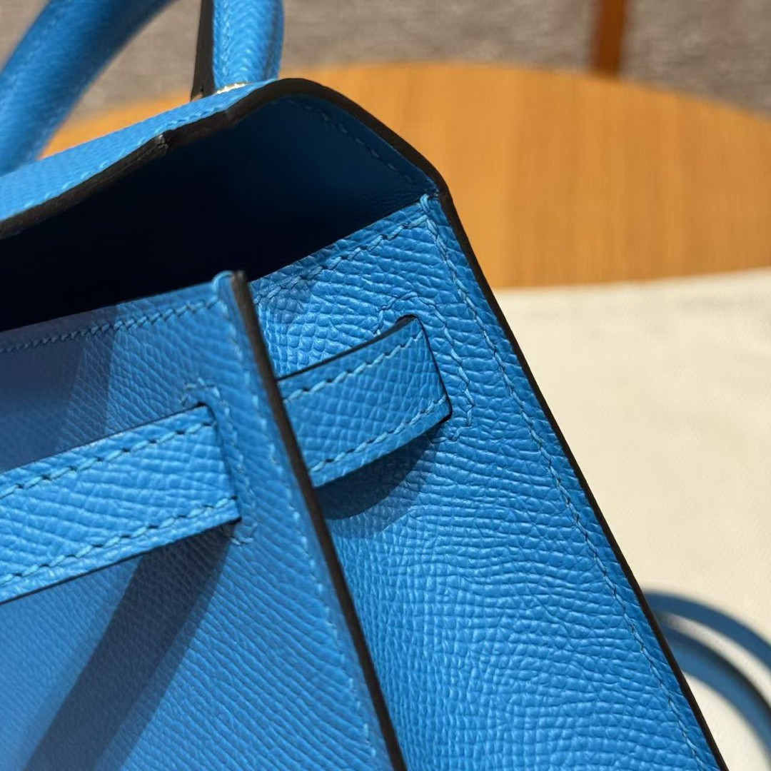 Hermes Kelly Mini 2 19 CM Bag Handmade In Epsom Calfskin Leather Gold Hardware OF Blue Fruda - Image 6