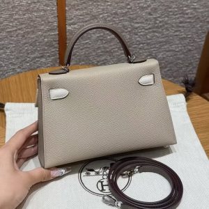 Hermes Kelly Mini 2 19 CM Bag Handmade In Epsom Calfskin Leather Sliver Hardware S2 Trench 10 Craie 18 Etoupe - Image 2