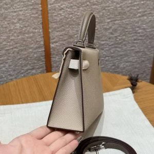 Hermes Kelly Mini 2 19 CM Bag Handmade In Epsom Calfskin Leather Sliver Hardware S2 Trench 10 Craie 18 Etoupe - Image 18