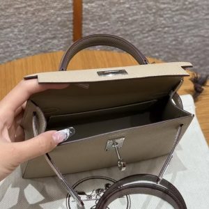 Hermes Kelly Mini 2 19 CM Bag Handmade In Epsom Calfskin Leather Sliver Hardware S2 Trench 10 Craie 18 Etoupe - Image 16