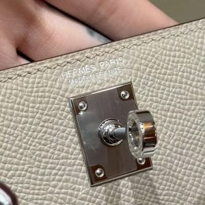 Hermes Kelly Mini 2 19 CM Bag Handmade In Epsom Calfskin Leather Sliver Hardware S2 Trench 10 Craie 18 Etoupe - Image 15