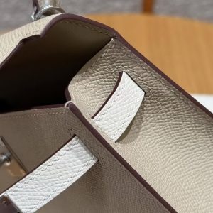 Hermes Kelly Mini 2 19 CM Bag Handmade In Epsom Calfskin Leather Sliver Hardware S2 Trench 10 Craie 18 Etoupe - Image 13