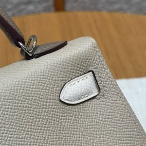 Hermes Kelly Mini 2 19 CM Bag Handmade In Epsom Calfskin Leather Sliver Hardware S2 Trench 10 Craie 18 Etoupe - Image 10
