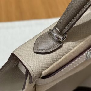 Hermes Kelly Mini 2 19 CM Bag Handmade In Epsom Calfskin Leather Sliver Hardware S2 Trench 10 Craie 18 Etoupe - Image 9