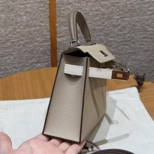 Hermes Kelly Mini 2 19 CM Bag Handmade In Epsom Calfskin Leather Sliver Hardware S2 Trench 10 Craie 18 Etoupe - Image 6
