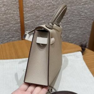Hermes Kelly Mini 2 19 CM Bag Handmade In Epsom Calfskin Leather Sliver Hardware S2 Trench 10 Craie 18 Etoupe - Image 5