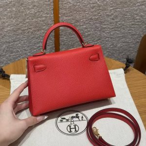 Hermes Kelly Mini 2 19 CM Bag Handmade In Epsom Calfskin Leather Gold Hardware S3 Rouge Coeur - Image 2
