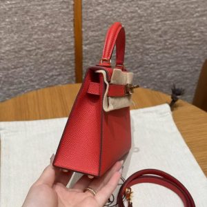 Hermes Kelly Mini 2 19 CM Bag Handmade In Epsom Calfskin Leather Gold Hardware S3 Rouge Coeur - Image 30